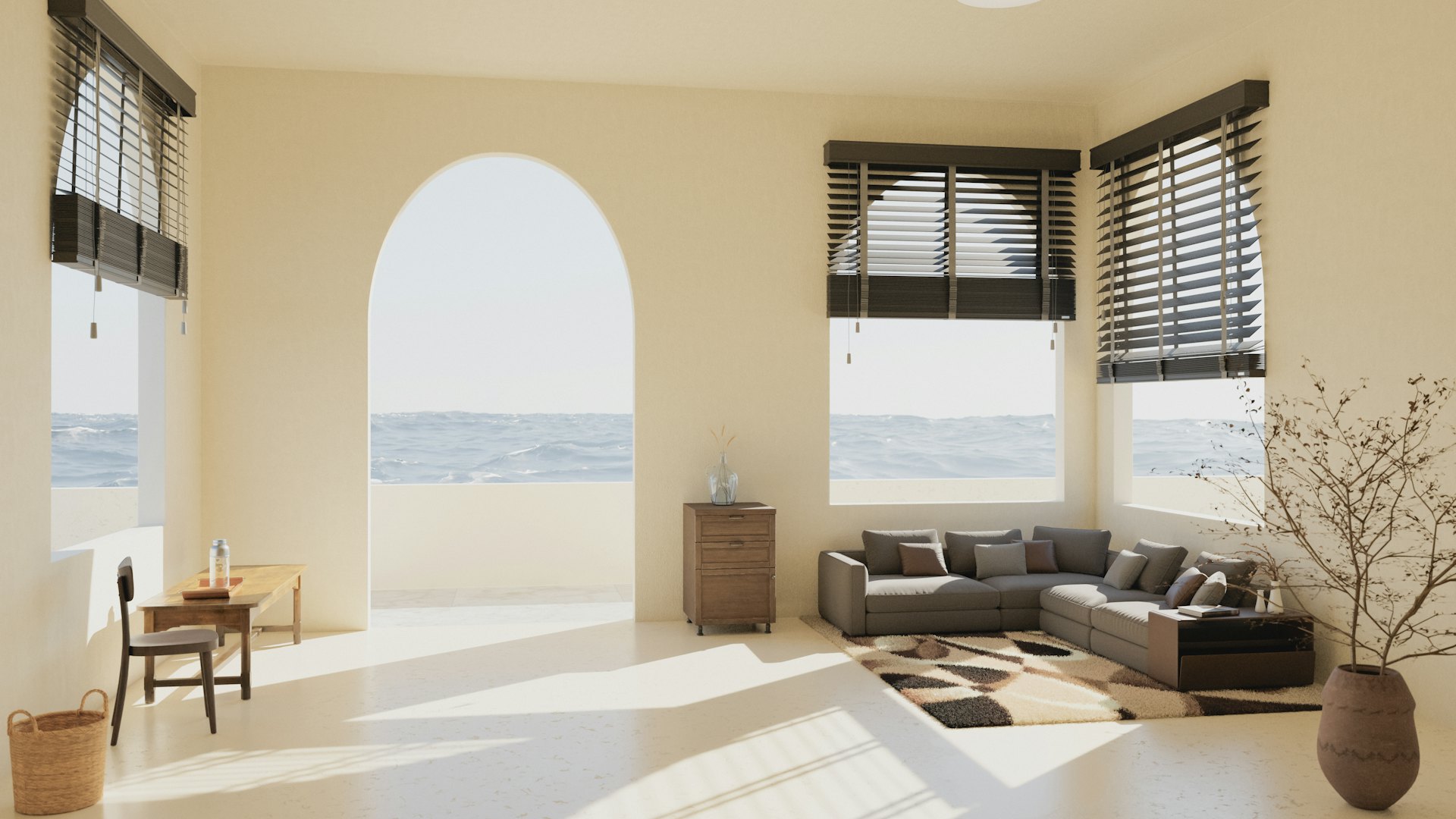 Window blinds in a bright living room