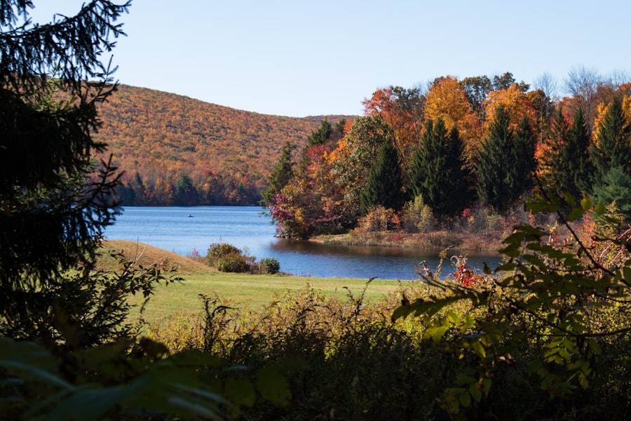 A Pennsylvania lake and wooded ridge in autumn